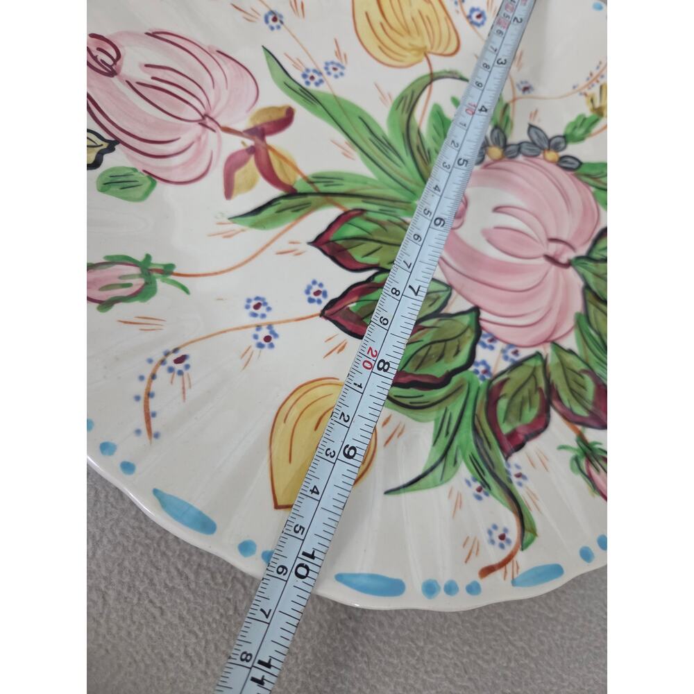 Vtg Blue Ridge Southern Pottery Pink Yellow Tulip Blue PLATE Flowers Ribbed - Picture 5 of 5